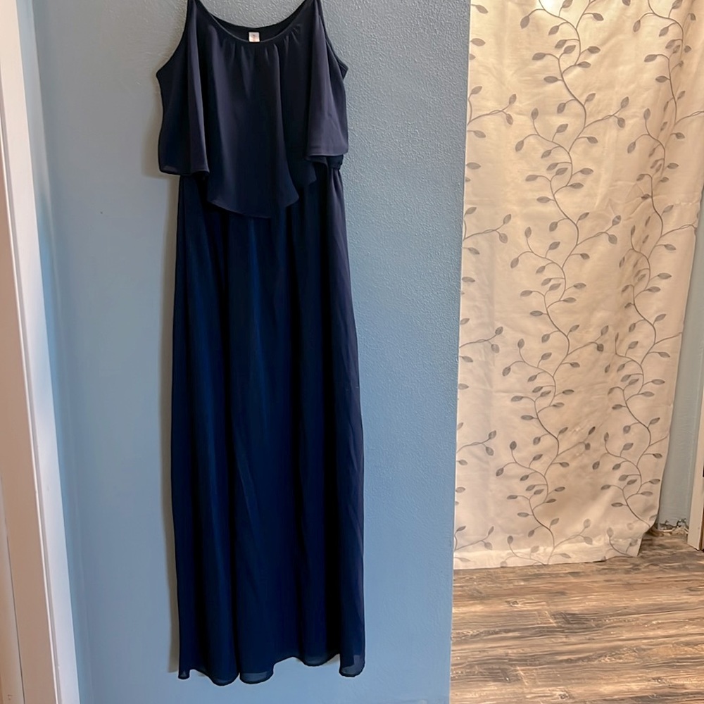 Beautiful dark blue sheer dress with built in slip